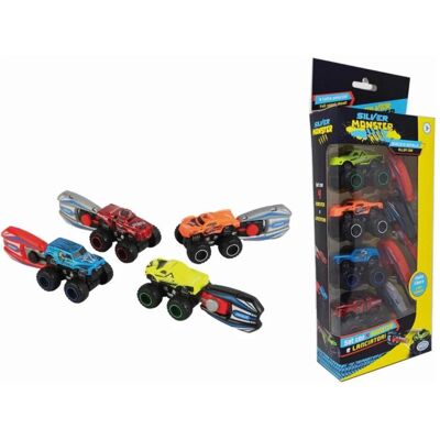 ODS Silver Monster - Multipack with 4 Cars and Launcher Free-wheeling monster with launcher, METAL BODY ODS Silver Monster - Multipack with 4 Cars and Launcher Free-wheeling monster with launcher, METAL BODY
