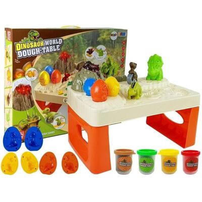 Lean Toys Ein Set aus Plastilin, Dinosauriern, Eiern, einem Tisch und einem Vulkan Lean Toys Ein Set aus Plastilin, Dinosauriern, Eiern, einem Tisch und einem Vulkan