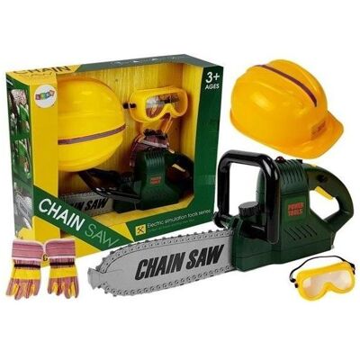 Lean Toys Lean Cars Werkzeugset, Säge mit Batterien, Helm, Handschuhe und Schutzbrille Lean Toys Lean Cars Werkzeugset, Säge mit Batterien, Helm, Handschuhe und Schutzbrille