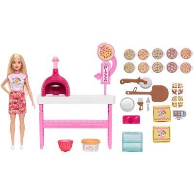 Barbie Pizzeria-Spielset mit blonder Puppe, Pizza-Station, 25 Zubehörteilen Barbie Pizzeria-Spielset mit blonder Puppe, Pizza-Station, 25 Zubehörteilen