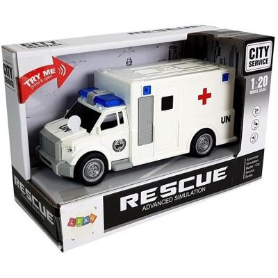 Lean Toys Auto-Rettungswagen mit Friktionsantrieb weiss 1:20 mit Sound Lean Toys Auto-Rettungswagen mit Friktionsantrieb weiss 1:20 mit Sound