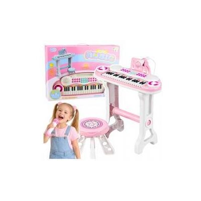 Lean Toys Elektronisches Klavier + Hocker und Mikrofon, rosa Lean Toys Elektronisches Klavier + Hocker und Mikrofon, rosa