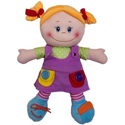 Askato Eine Stoffpuppe in einem lila Kleid Askato Eine Stoffpuppe in einem lila Kleid
