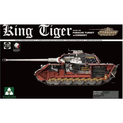 Takom 1:35 2046 King Tiger - Sd.Kfz.182 Porsche Turret w/Zimmerit Plastic Modelbouwpakket Takom 1:35 2046 King Tiger - Sd.Kfz.182 Porsche Turret w/Zimmerit Plastic Modelbouwpakket