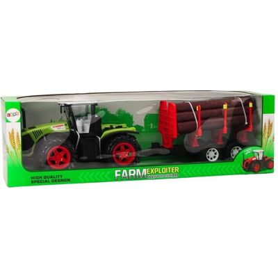Lean Toys Grüner Traktor mit Holzanhänger Lean Toys Grüner Traktor mit Holzanhänger