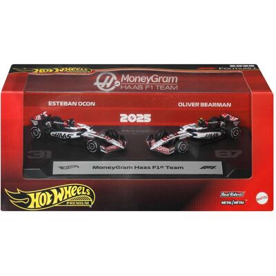 Hot Wheels Premium MoneyGram Haas F1 Team 2er-Pack mit den Rennwagen von Ocon und Bearman Hot Wheels Premium MoneyGram Haas F1 Team 2er-Pack mit den Rennwagen von Ocon und Bearman