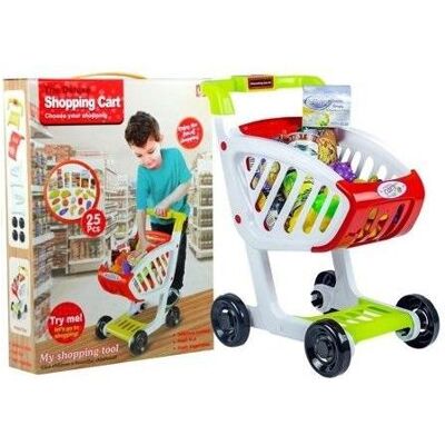 Lean Toys, Kaufladen Zubehör, Einkaufswagen + 25 Spielzeugnahrungsmittel Lean Toys, Kaufladen Zubehör, Einkaufswagen + 25 Spielzeugnahrungsmittel