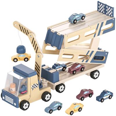 Topbright Toys Topbright Houten auto transporter & racebaan Topbright Toys Topbright Houten auto transporter & racebaan