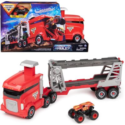 Spin Master Monster Jam, Offizielles 2-in-1 Launch N' Go Hauler Spielset mit Stauraum, inklusive Monster Truck i Spin Master Monster Jam, Offizielles 2-in-1 Launch N' Go Hauler Spielset mit Stauraum, inklusive Monster Truck i