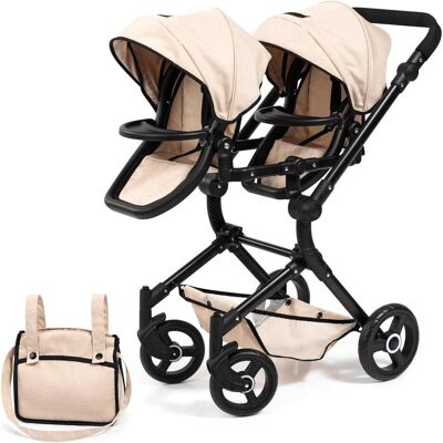 Bayer Twin Neo Tweeling poppenwagen, verstelbare und schwenkbare duwstang, mit tas Bayer Twin Neo Tweeling poppenwagen, verstelbare und schwenkbare duwstang, mit tas