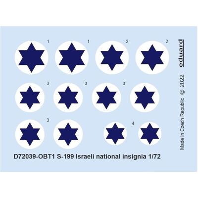 Eduard S-199 Israeli national insignia 1/72 Eduard S-199 Israeli national insignia 1/72