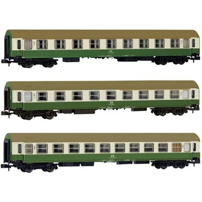 Arnold DR Wagen-Set Set OSShD-Wagen Typ B Nr. 2/2 1x A + 1x AB + 1x Bc grün/beige Ep. IV (Spur N) Arnold DR Wagen-Set Set OSShD-Wagen Typ B Nr. 2/2 1x A + 1x AB + 1x Bc grün/beige Ep. IV (Spur N)