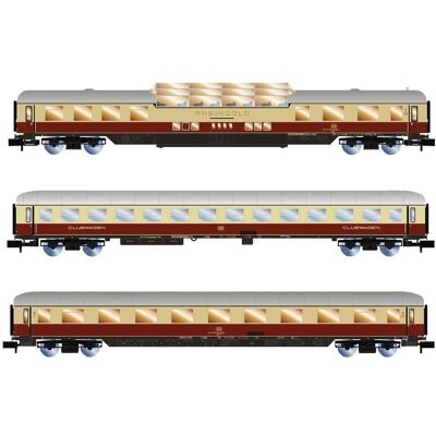 Arnold AKE Rheingold-Set 1 1x Aussichtswagen ARDm + 1x Clubwagen WGmh + 1x Wagen Avmz Ep. VI (Spur N) Arnold AKE Rheingold-Set 1 1x Aussichtswagen ARDm + 1x Clubwagen WGmh + 1x Wagen Avmz Ep. VI (Spur N)