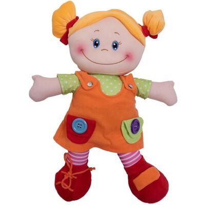 Askato Eine Stoffpuppe in einem orangefarbenen Kleid Askato Eine Stoffpuppe in einem orangefarbenen Kleid