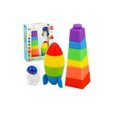 Lean Toys Set aus Gummibausteinen Turm Rakete Kosmonaut Bunt 11-teilig. Lean Toys Set aus Gummibausteinen Turm Rakete Kosmonaut Bunt 11-teilig.