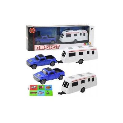 Lean Toys Lean Metall-Autobausatz Mit Camper-Anhänger Blau Lean Toys Lean Metall-Autobausatz Mit Camper-Anhänger Blau