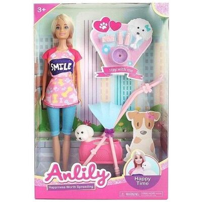 Adar Puppe mit Hund und Kinderwagen 29cm 541962 Adar Puppe mit Hund und Kinderwagen 29cm 541962