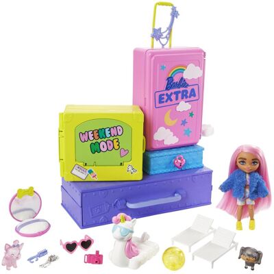 Barbie Extra Minis Set inkl. Puppe (pinke Haare) & Haustiere Barbie Extra Minis Set inkl. Puppe (pinke Haare) & Haustiere