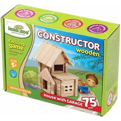 Igroteco wooden constructor, House with garage, 75 details Igroteco wooden constructor, House with garage, 75 details