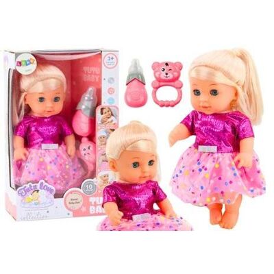 Leantoys - Doll - Pink gepunktetes Kleid - Fläschchen-Nassfunktion - Doll Leantoys - Doll - Pink gepunktetes Kleid - Fläschchen-Nassfunktion - Doll