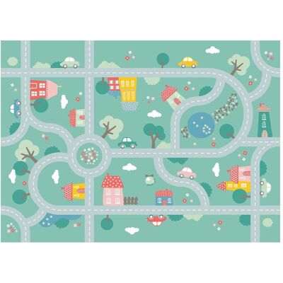 Achoka Spielteppich - Verkehr Türkis 100x150cm Achoka Spielteppich - Verkehr Türkis 100x150cm