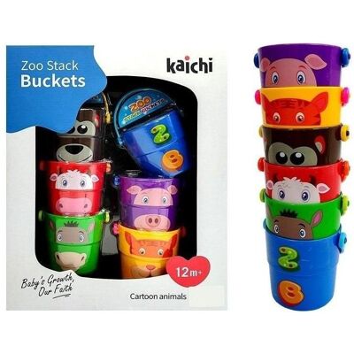 Lean Toys Bunte Eimer mit Tieren - Pyramide - Badespielzeug Lean Toys Bunte Eimer mit Tieren - Pyramide - Badespielzeug