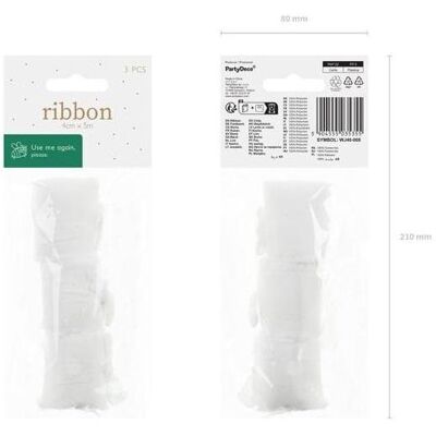 Partydeco Weisses Chiffonband 40mm/5m 3St (3 Stk.) Partydeco Weisses Chiffonband 40mm/5m 3St (3 Stk.)