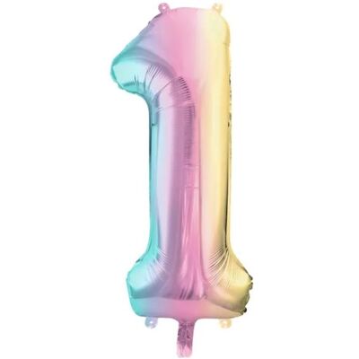 Partydeco Zahlenballon 1 Pastell-Regenbogen 34" / 86 cm - verpackt (1x) Partydeco Zahlenballon 1 Pastell-Regenbogen 34" / 86 cm - verpackt (1x)