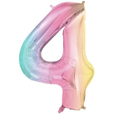 Partydeco Zahlenballon 4 Pastell-Regenbogen 34" / 86 cm - verpackt Partydeco Zahlenballon 4 Pastell-Regenbogen 34" / 86 cm - verpackt