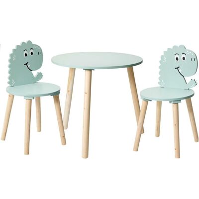 Home&Styling, Kinderstuhl + Kindertisch, Drewniany stolik z 2 krzesełkami dla dzieci, motyw dinozaura, wys. 50 cm (Kinderstuhl, Kindertisch) Home&Styling, Kinderstuhl + Kindertisch, Drewniany stolik z 2 krzesełkami dla dzieci, motyw dinozaura, wys. 50 cm (Kinderstuhl, Kindertisch)