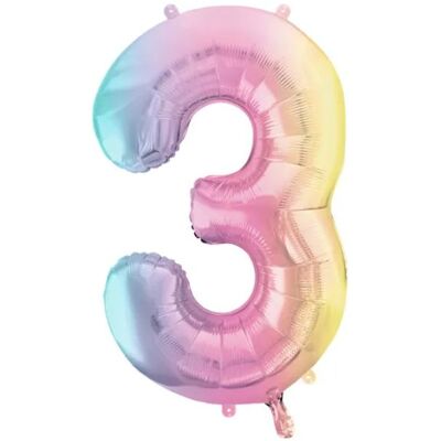 Partydeco Zahlenballon 3 Pastell-Regenbogen 34" / 86 cm - verpackt (1x) Partydeco Zahlenballon 3 Pastell-Regenbogen 34" / 86 cm - verpackt (1x)
