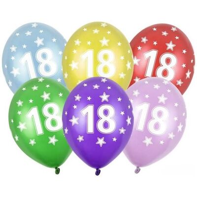 Partydeco Balloons 30cm, 18th Birthday, Metallic Mix (1 pkt / 6 pc.) (6x) Partydeco Balloons 30cm, 18th Birthday, Metallic Mix (1 pkt / 6 pc.) (6x)