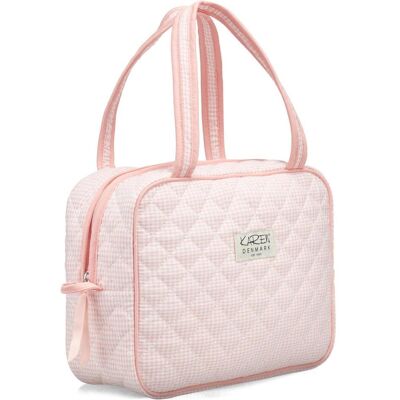 Karen - Grosser Kulturbeutel mit Henkel - Rosa karierte Steppdecke, Necessaire, Rosa Karen - Grosser Kulturbeutel mit Henkel - Rosa karierte Steppdecke, Necessaire, Rosa