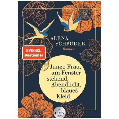 DTV Junge Frau, am Fenster stehend, Abendlicht, blaues Kleid, Belletristik von Alena Schröder DTV Junge Frau, am Fenster stehend, Abendlicht, blaues Kleid, Belletristik von Alena Schröder