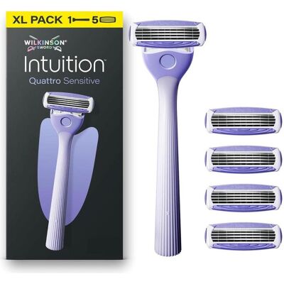 Wilkinson, Nassrasierer, Intuition Quattro Sensitive maszynka do golenia + ostrza zapasowe dla kobiet 5szt. Wilkinson, Nassrasierer, Intuition Quattro Sensitive maszynka do golenia + ostrza zapasowe dla kobiet 5szt.