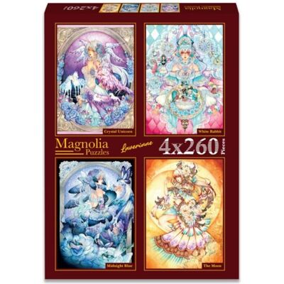 Magnolia Puzzle KÅ™i¨Å¥álový jednorožec, Bílý králík, PůlnoÄní modÅ™ a MÄ›síc 4x260 dílků (260 Teile) Magnolia Puzzle KÅ™i¨Å¥álový jednorožec, Bílý králík, PůlnoÄní modÅ™ a MÄ›síc 4x260 dílků (260 Teile)
