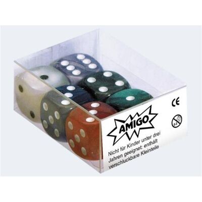 Amigo 6 Würfel 16mm Perlmutt 6 verschiedene Farben Amigo 6 Würfel 16mm Perlmutt 6 verschiedene Farben