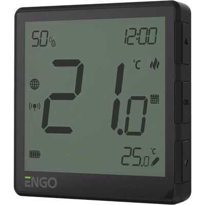 Engo natynkowy, alumulatorowy, internetowy regulator temperatury ZigBee, czarny EONEBATB, Thermostat, Schwarz Engo natynkowy, alumulatorowy, internetowy regulator temperatury ZigBee, czarny EONEBATB, Thermostat, Schwarz