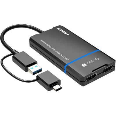 Techly USB-C und USB-A auf Doppel-HDMI-Adapter, Schwarz (HDMI), Data + Video Adapter, Schwarz Techly USB-C und USB-A auf Doppel-HDMI-Adapter, Schwarz (HDMI), Data + Video Adapter, Schwarz