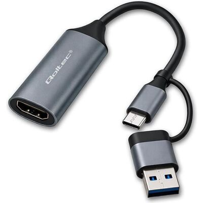 Qoltec Adapter USB USB-C - HDMI Szary (53789) (HDMI, 10 cm), Data + Video Adapter, Grau, Silber Qoltec Adapter USB USB-C - HDMI Szary (53789) (HDMI, 10 cm), Data + Video Adapter, Grau, Silber
