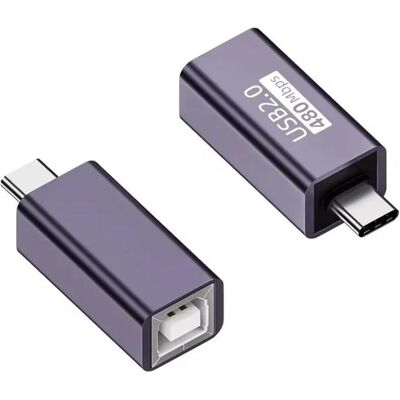 PowerGuard USB B 2.0 Buchse (female) auf USB-C (male) Adapter, Data + Video Adapter, Schwarz, Grau PowerGuard USB B 2.0 Buchse (female) auf USB-C (male) Adapter, Data + Video Adapter, Schwarz, Grau