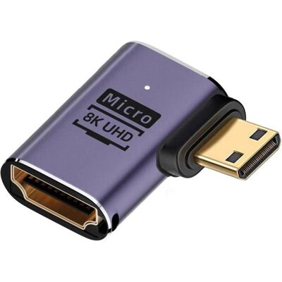 PowerGuard Mini HDMI auf HDMI 2.1 90-Grad Winkel Right Adapter, Data + Video Adapter, Grau PowerGuard Mini HDMI auf HDMI 2.1 90-Grad Winkel Right Adapter, Data + Video Adapter, Grau