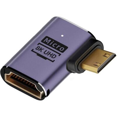 PowerGuard Mini HDMI auf HDMI 2.1 90-Grad Winkel Left Adapter, Data + Video Adapter, Grau PowerGuard Mini HDMI auf HDMI 2.1 90-Grad Winkel Left Adapter, Data + Video Adapter, Grau
