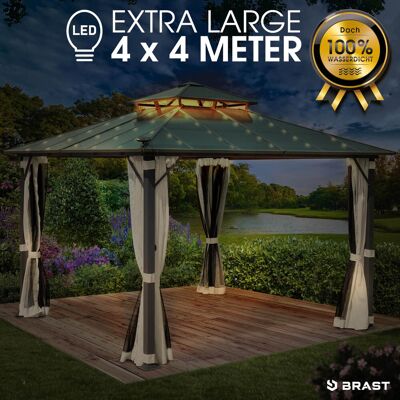 Brast Alu Pavillon PAGODE 4x4m beige mit Moskitonetz & LED-Beleuchtung Brast Alu Pavillon PAGODE 4x4m beige mit Moskitonetz & LED-Beleuchtung