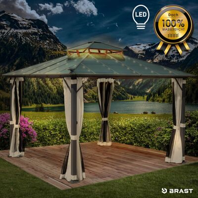 Brast Alu Pavillon PAGODE 3,5x3,5m beige mit Moskitonetz & LED-Beleuchtung Brast Alu Pavillon PAGODE 3,5x3,5m beige mit Moskitonetz & LED-Beleuchtung
