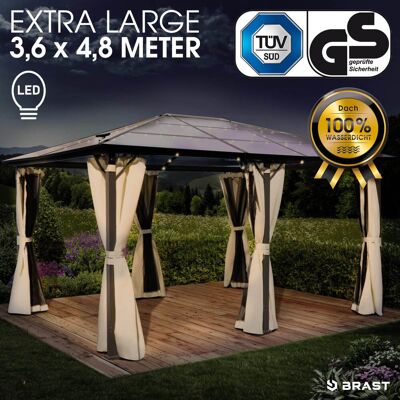 Brast Alu-Pavillon PREMIUM 3,6x4,8m beige inkl. LEDs Brast Alu-Pavillon PREMIUM 3,6x4,8m beige inkl. LEDs
