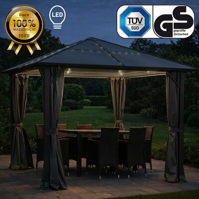 Brast Alu Pavillon PREMIUM 3x3m grau inkl. LEDs Brast Alu Pavillon PREMIUM 3x3m grau inkl. LEDs