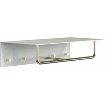 Frost Unu Wandgarderobe (mit 4 Haken, weiß matt / gold poliert) mit 4 Haken weiß matt / gold poliert Frost Unu Wandgarderobe (mit 4 Haken, weiß matt / gold poliert) mit 4 Haken weiß matt / gold poliert