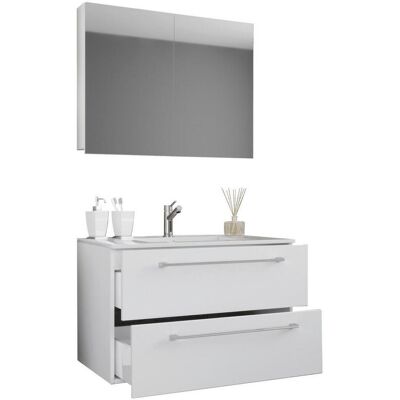VCM Weiß Badmöbel-Set - 60cm, 2 Schubladen, Spiegel VCM Weiß Badmöbel-Set - 60cm, 2 Schubladen, Spiegel