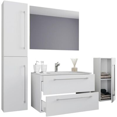 VCM Weißes Badmöbel-Set - 80cm mit Spiegel & Hängeschrank VCM Weißes Badmöbel-Set - 80cm mit Spiegel & Hängeschrank